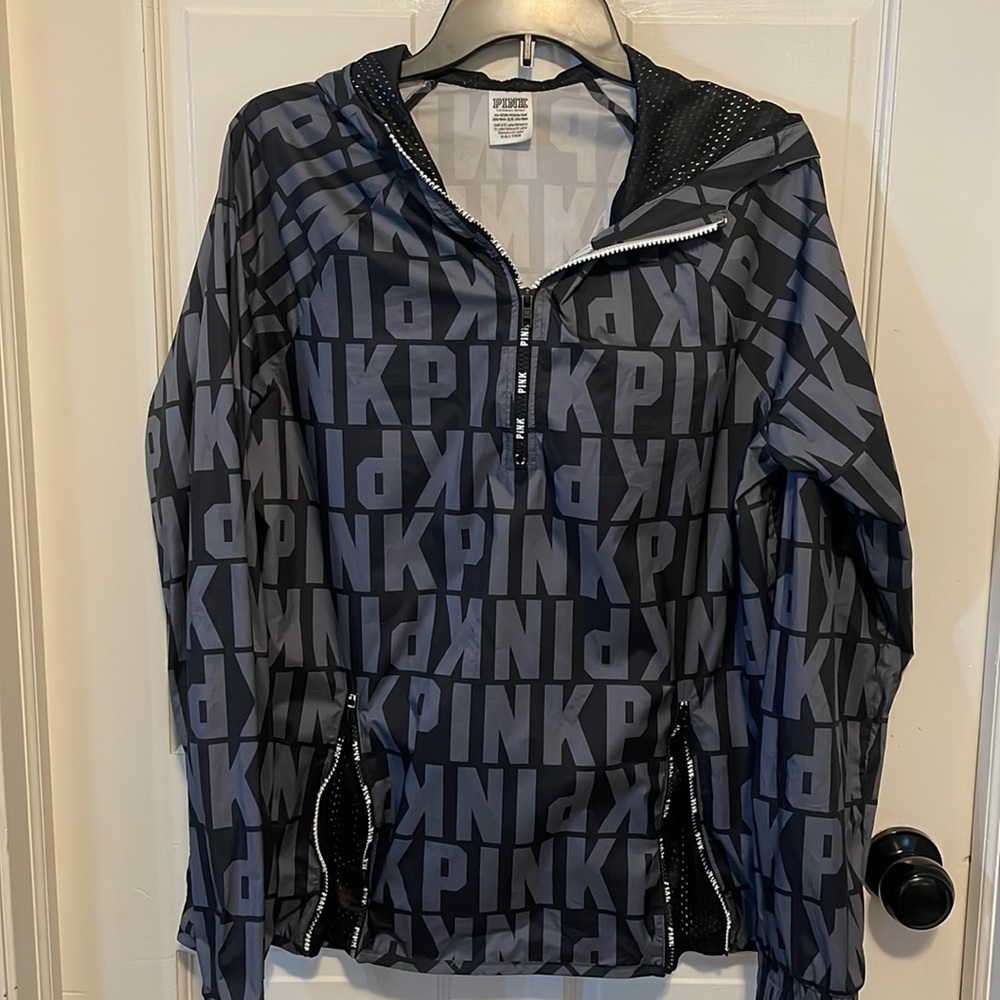 Victoria's Secret Pink Size XS/S Anorak Windbreaker Jacket Hoodie Black Logo
